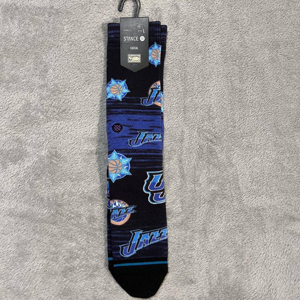 Utah Jazz Socks Mens Large Black Blue NBA Basketball Stance Hardwood Classics